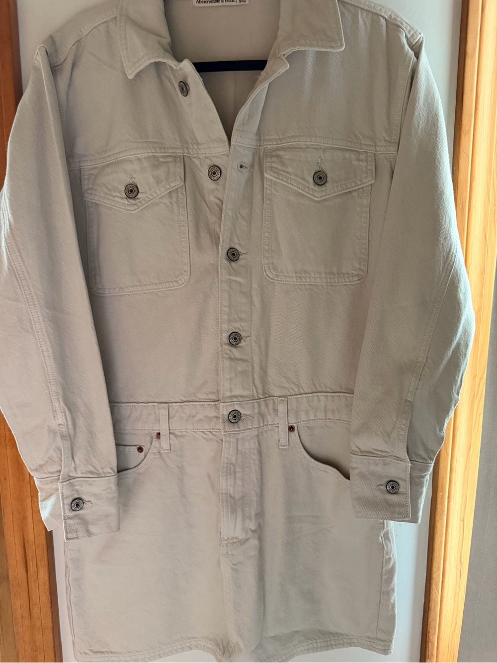 NWOT Abercrombie and Fitch Grayish White Denim Mini Dress Size Small